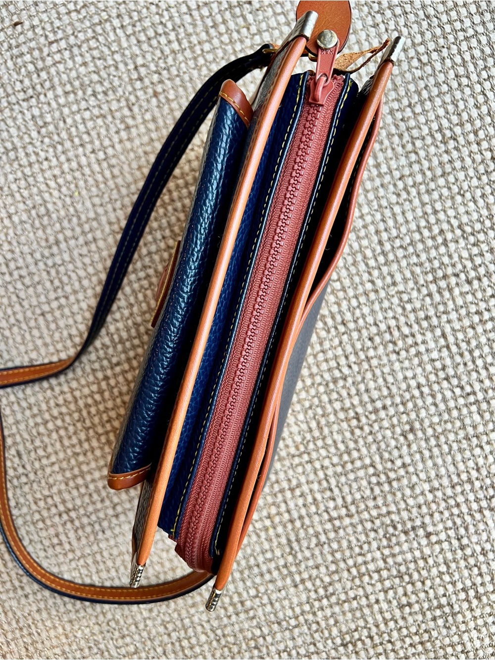 🦆Dooney & Bourke Vintage Navy Pebbled Leather Organizer Crossbody Wallet Bag - Picture 5 of 11